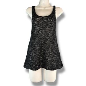 Vintage Mesh Black Knit Tank Top By 90s NYC & Co. Boho Minimalist Size XS